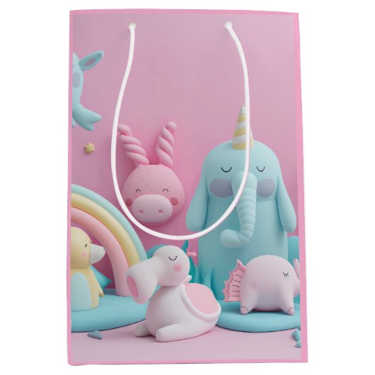 ピンク色の眠い動物 ミディアムペーパーバッグ (正面)