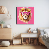ピンク色の眼鏡のポスターが貼られたライオン ポスター