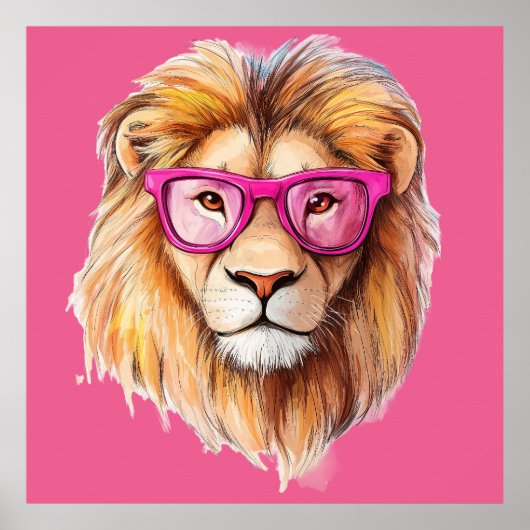 ピンク色の眼鏡のポスターが貼られたライオン ポスター (正面)