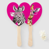 ピンク色の眼鏡を使ったゼブラとキリンの人気 ハンドファン (正面&裏面)