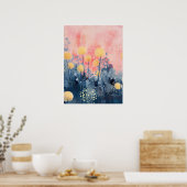 ピンク色の空に光る花 ポスター (キッチン)