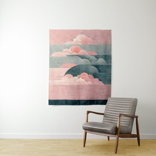 ピンク色の空の純粋ユニークで美しい視覚 タペストリー (インサイチュ)