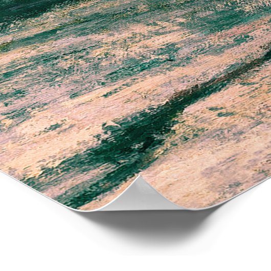 ピンク色の空を持つ湿原ヴィンテージ景観 ポスター (角)