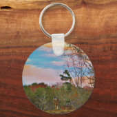 ピンク色の空を持つ鹿 キーホルダー (正面)