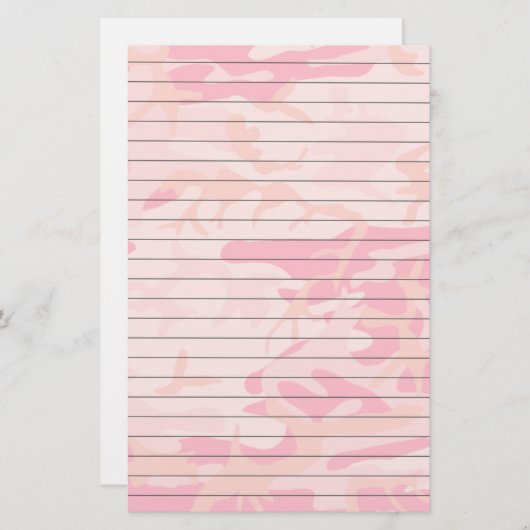 ピンク色の紙女の子らしが並んだ迷彩柄 便箋 (正面/裏面)