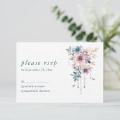 ピンク色の紫と青の花と蝶 出欠カード (スタンド正面)