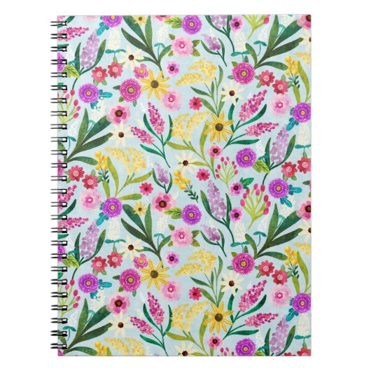 ピンク色の紫と黄色の夏の野花 ノートブック (正面)