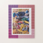 ピンク色の紫のおもしろいカラフルパーソナライズされた写真 ジグソーパズル (縦)