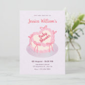 ピンク色の紫のハートケーキのベビーシャワー 招待状 (スタンド正面)