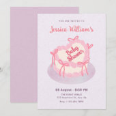 ピンク色の紫のハートケーキのベビーシャワー 招待状 (正面/裏面)