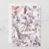 ピンク色の紫のフローラと鳥の赤ちゃんシャワー 招待状 (裏面)