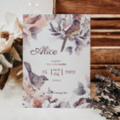 ピンク色の紫のフローラと鳥の赤ちゃんシャワー 招待状