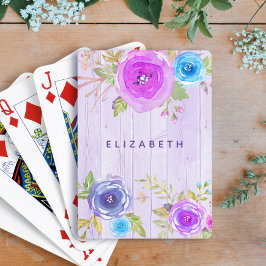 ピンク色の紫のフローラ水色の素朴な木国 トランプ