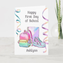 ピンク色の紫の幸せな学校の初日 カード