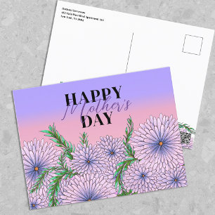 ピンク色の紫の花と葉緑の花の母の日 ポストカード