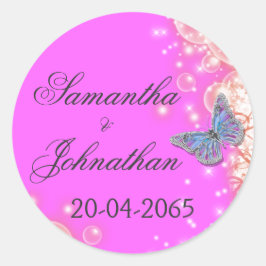 ピンク色の紫の青い結婚蝶 ラウンドシール