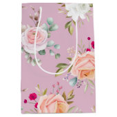 ピンク色の紫エレガントフローラ ミディアムペーパーバッグ (正面)