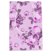 ピンク色の紫エレガントフローラ ミディアムペーパーバッグ (正面)