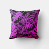 ピンク色の紫グラデーションの熱帯性ヤシの葉モノグラム クッション (裏面)