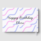ピンク色の紫ストライプのハッピーバースデー名の追加文字 ゲストブック (裏面)