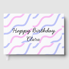 ピンク色の紫ストライプのハッピーバースデー名の追加文字 ゲストブック