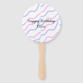 ピンク色の紫ストライプのハッピーバースデー名の追加文字 ハンドファン (裏面)