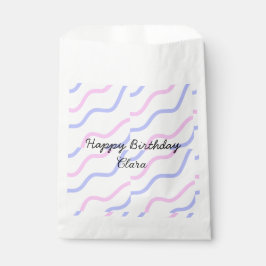 ピンク色の紫ストライプのハッピーバースデー名の追加文字 フェイバーバッグ