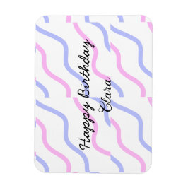 ピンク色の紫ストライプのハッピーバースデー名の追加文字 マグネット