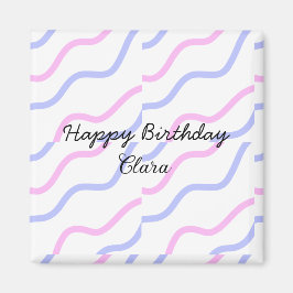 ピンク色の紫ストライプのハッピーバースデー名の追加文字 マグネット