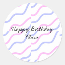 ピンク色の紫ストライプのハッピーバースデー名の追加文字