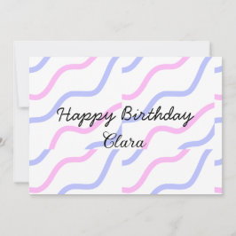 ピンク色の紫ストライプのハッピーバースデー名の追加文字 招待状