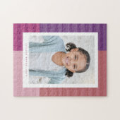 ピンク色の紫ストライプ色の可愛いパーソナライズされた写真 ジグソーパズル (横)