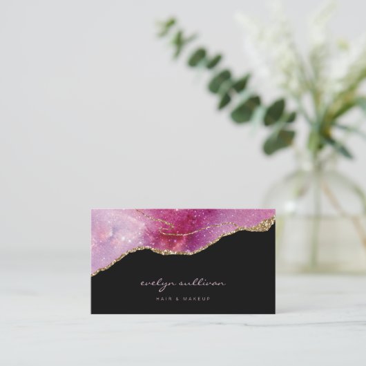 ピンク色の紫フェイクの輝きを黒に塗る 名刺 (スタンド正面)
