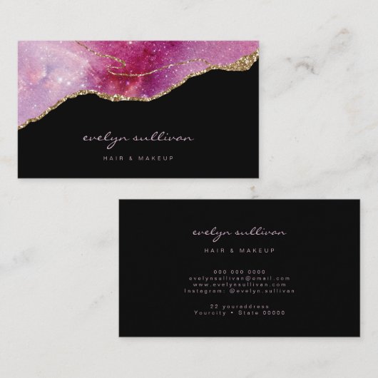 ピンク色の紫フェイクの輝きを黒に塗る 名刺 (正面/裏面)