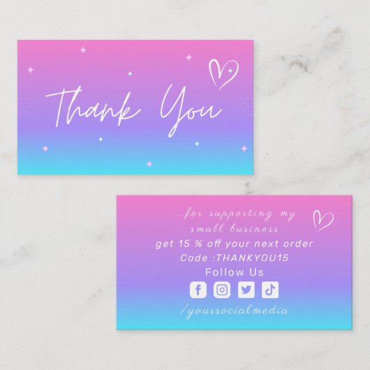 ピンク色の紫モダン色のグラデーションありグラデーション 名刺 (正面/裏面)