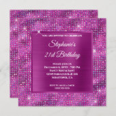 ピンク色の紫色のダイヤモンドのスタッズフォイル21st誕生日 招待状 (正面/裏面)