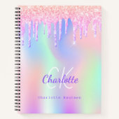 ピンク色の紫色のホログラフィックはモノグラム日記を滴下する ノートブック (正面)