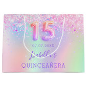 ピンク色の紫色のホログラフィックキンセアニェラ ラージペーパーバッグ (正面)