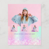 ピンク色の紫色のホログラフィックフォト誕生日の招待状 (裏面)