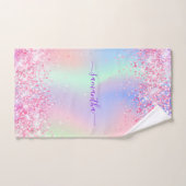 ピンク色の紫色のホログラフィック名ガール バスタオルセット (ハンドタオル)