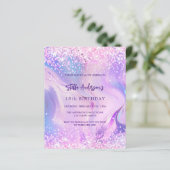 ピンク色の紫色のホログラフィック誕生日の招待状 (スタンド正面)