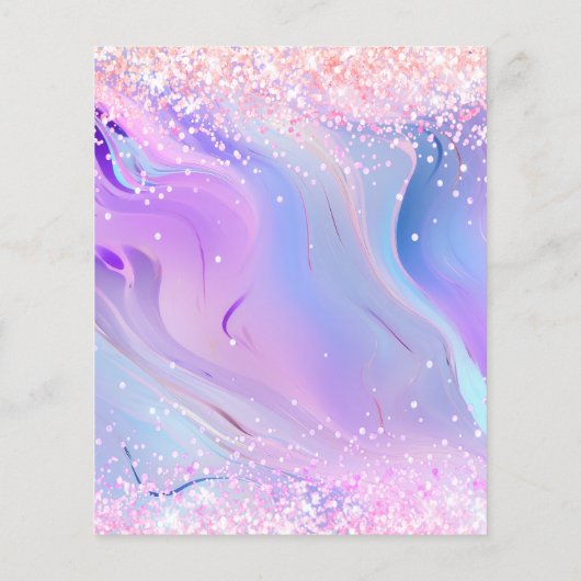 ピンク色の紫色のホログラフィック誕生日の招待状 (裏面)