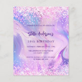 ピンク色の紫色のホログラフィック誕生日の招待状 (正面)