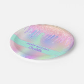 ピンク色の紫色のホログラフィック誕生日パーティー ペーパープレート (アングル)