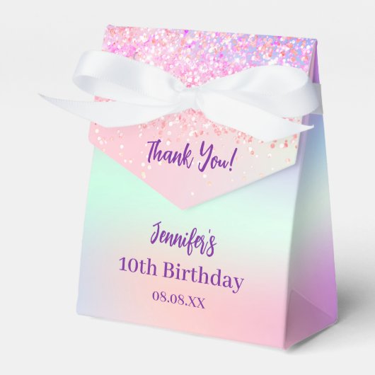 ピンク色の紫色のホログラフィック誕生日 フェイバーボックス (正面サイド)