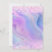 ピンク色の紫色のホログラフィック誕生日 招待状 (裏面)