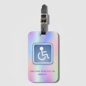 ピンク色の紫色のホログラフィック車いす女の子 ラゲッジタグ (正面縦)