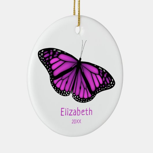 ピンク色の紫色の休息中のパーソナライズされた蝶 セラミックオーナメント (右)