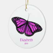 ピンク色の紫色の休息中のパーソナライズされた蝶 セラミックオーナメント (左)