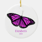 ピンク色の紫色の休息中のパーソナライズされた蝶 セラミックオーナメント (裏面)